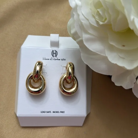House of Harlow 1960🔥 interlocking Gold Earrings gs - Picture 5 of 5